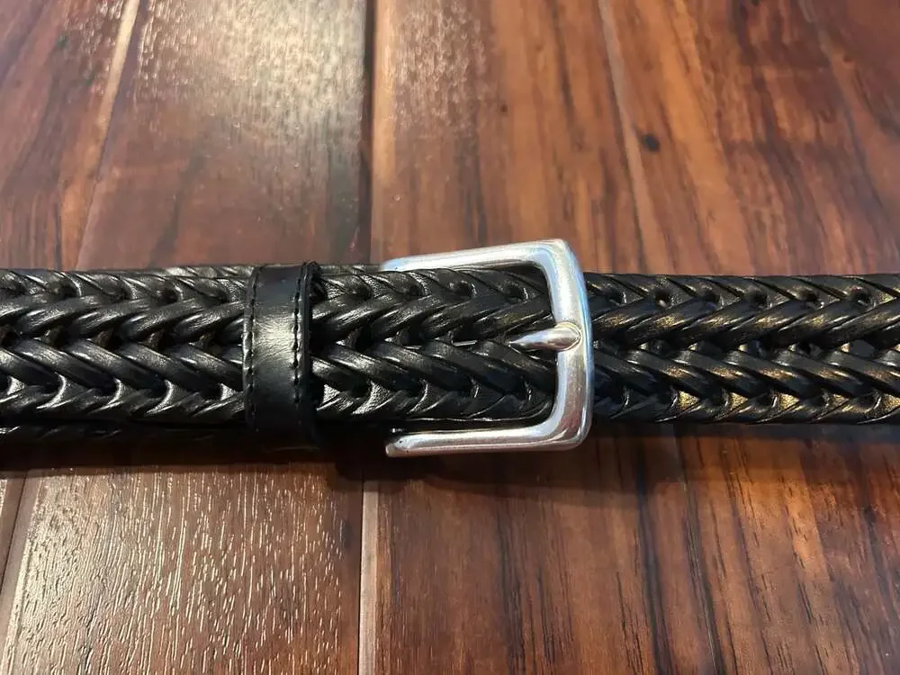 Dockers NWT Men's Black Braided Faux Leather Belt with Silver Buckle, Size 36